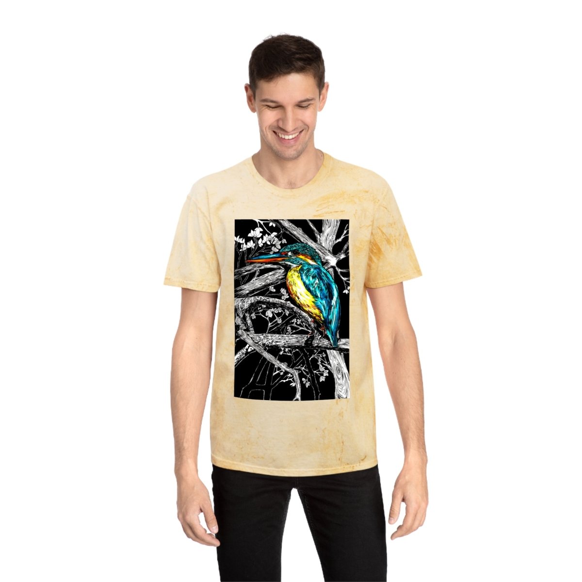 Vibrant Kingfisher Unisex Color Blast T-Shirt - Nature Inspired Art Tee - Curran Artworks
