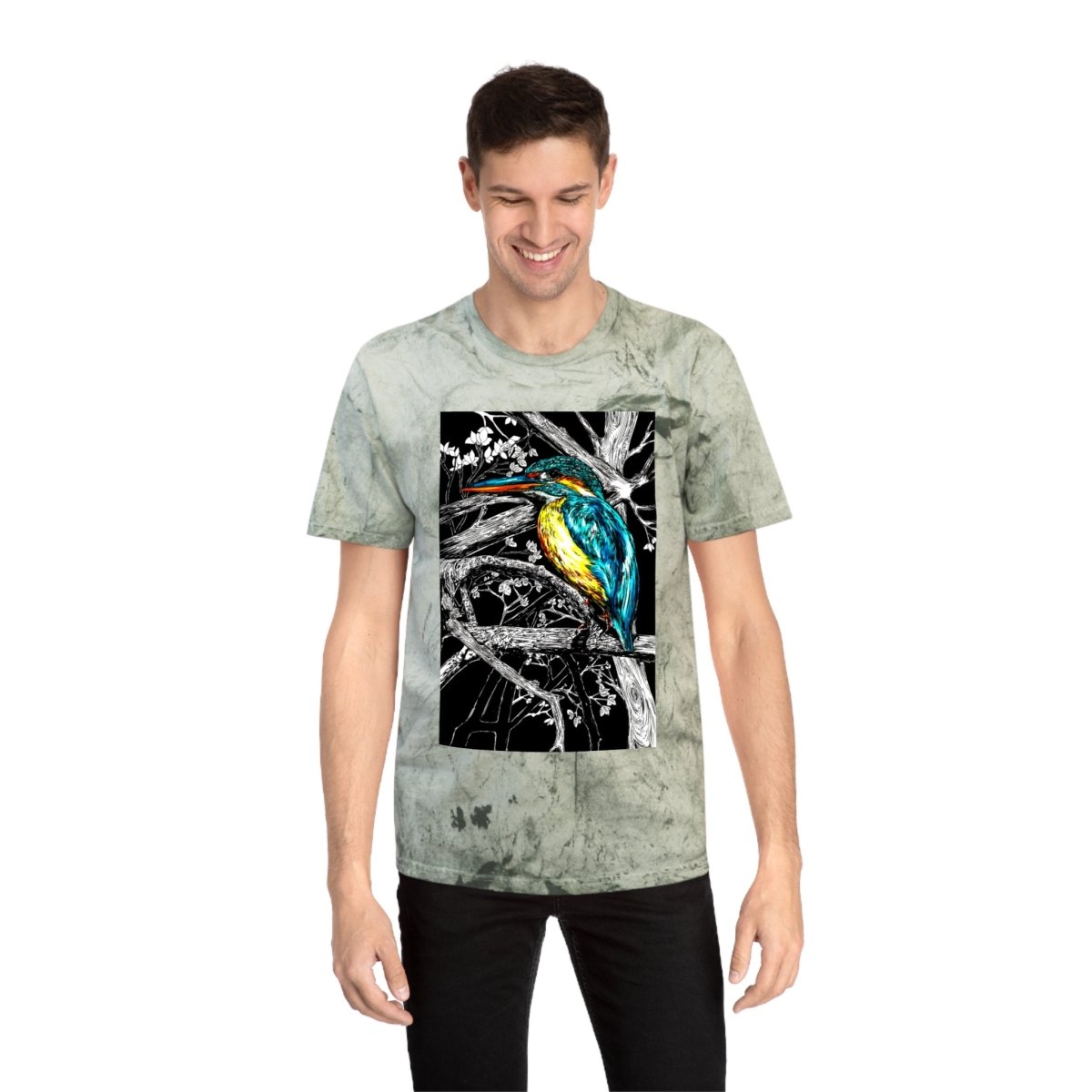 Vibrant Kingfisher Unisex Color Blast T-Shirt - Nature Inspired Art Tee - Curran Artworks
