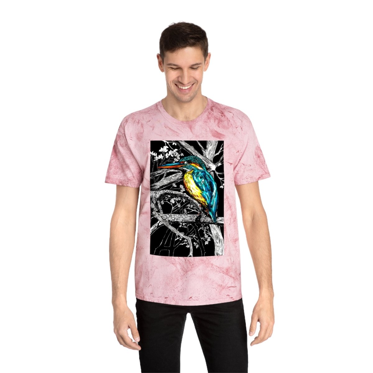 Vibrant Kingfisher Unisex Color Blast T-Shirt - Nature Inspired Art Tee - Curran Artworks