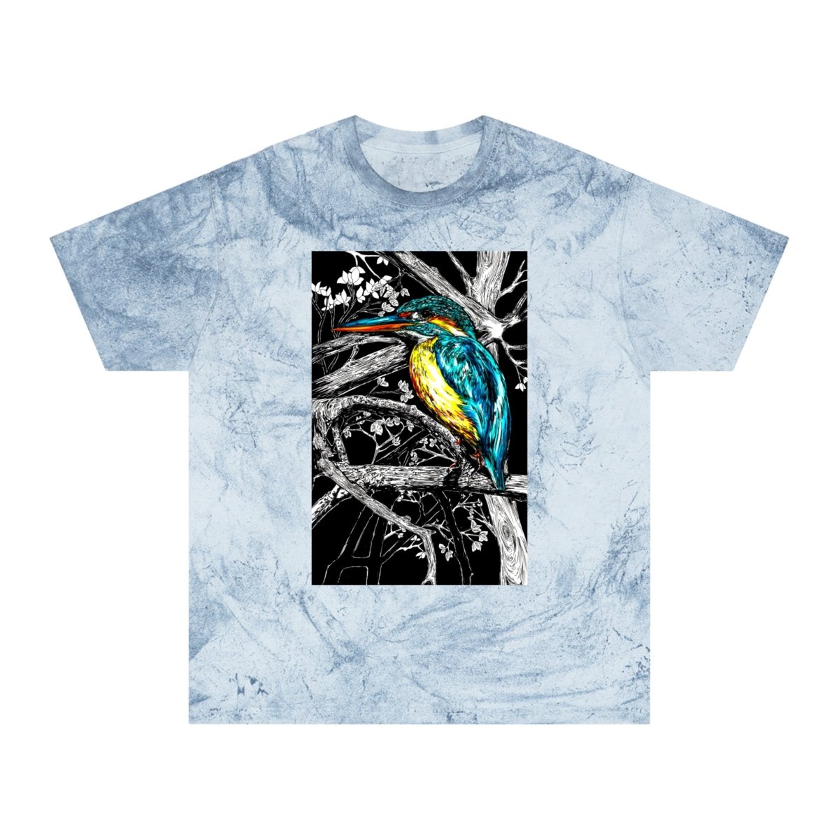 Vibrant Kingfisher Unisex Color Blast T-Shirt - Nature Inspired Art Tee - Curran Artworks