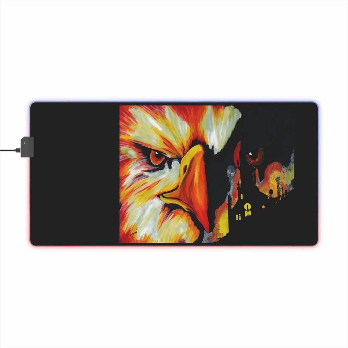 Vibrant LED Gaming Mouse Pad with a Phoenix Design - Perfect for Gamers - Curran Artworks