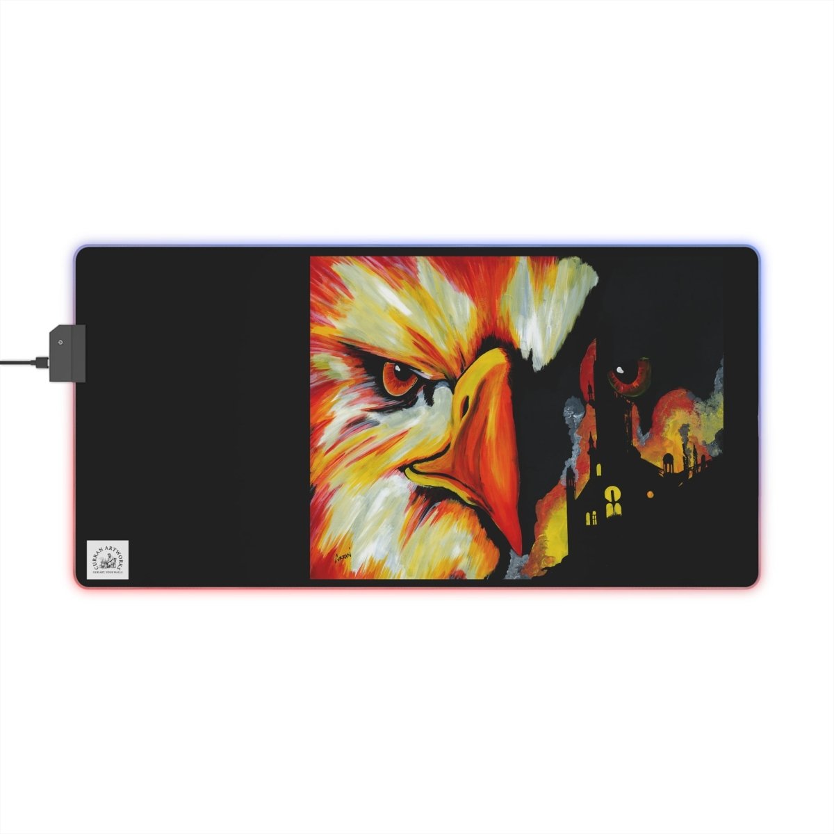 Vibrant LED Gaming Mouse Pad with a Phoenix Design - Perfect for Gamers - Curran Artworks