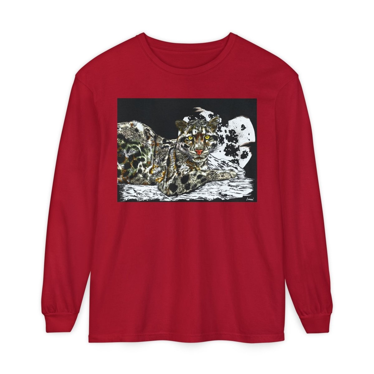 Wild Cat Art Long Sleeve T-Shirt - Unisex, Garment - Dyed, Nature Lover's Gift - Curran Artworks