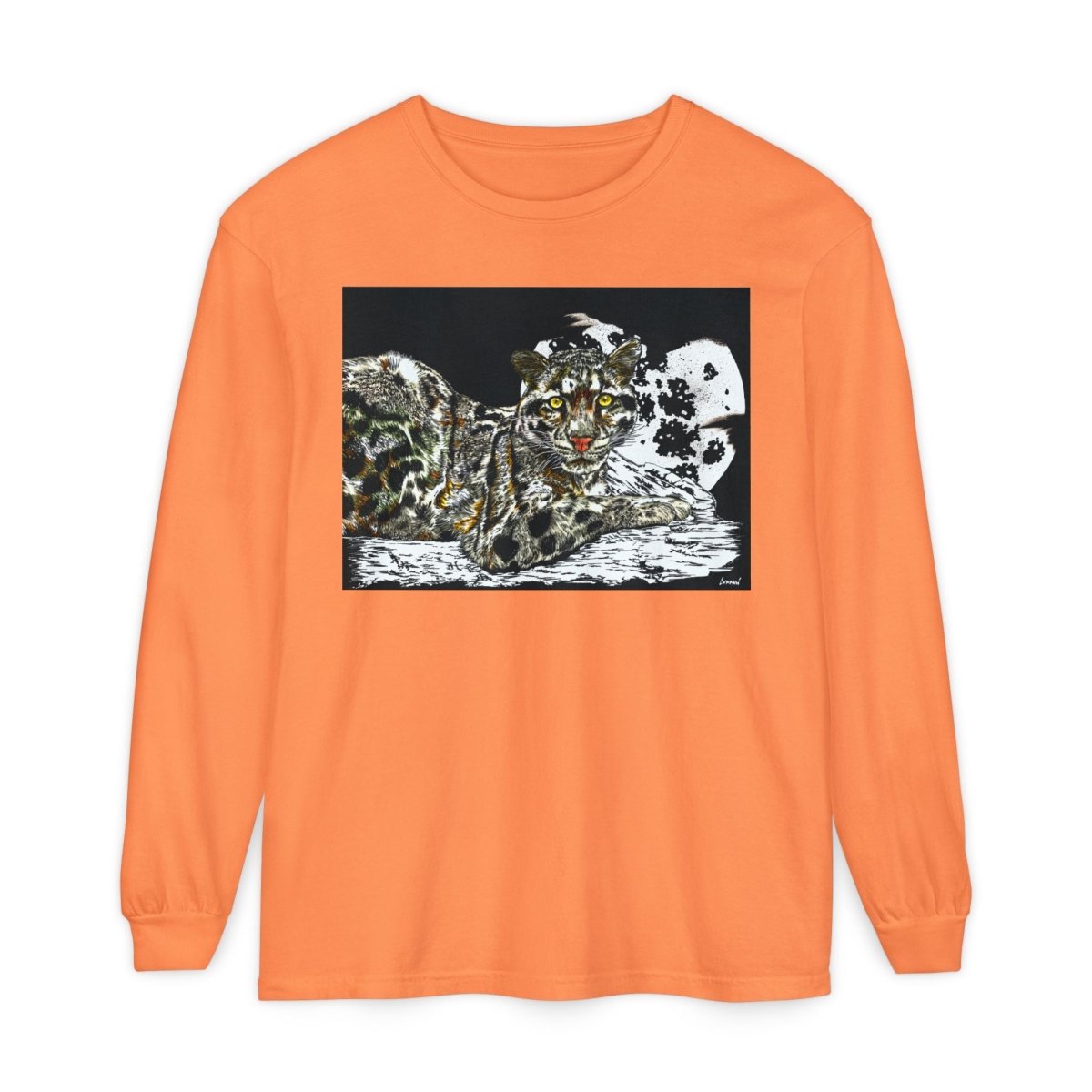 Wild Cat Art Long Sleeve T-Shirt - Unisex, Garment - Dyed, Nature Lover's Gift - Curran Artworks