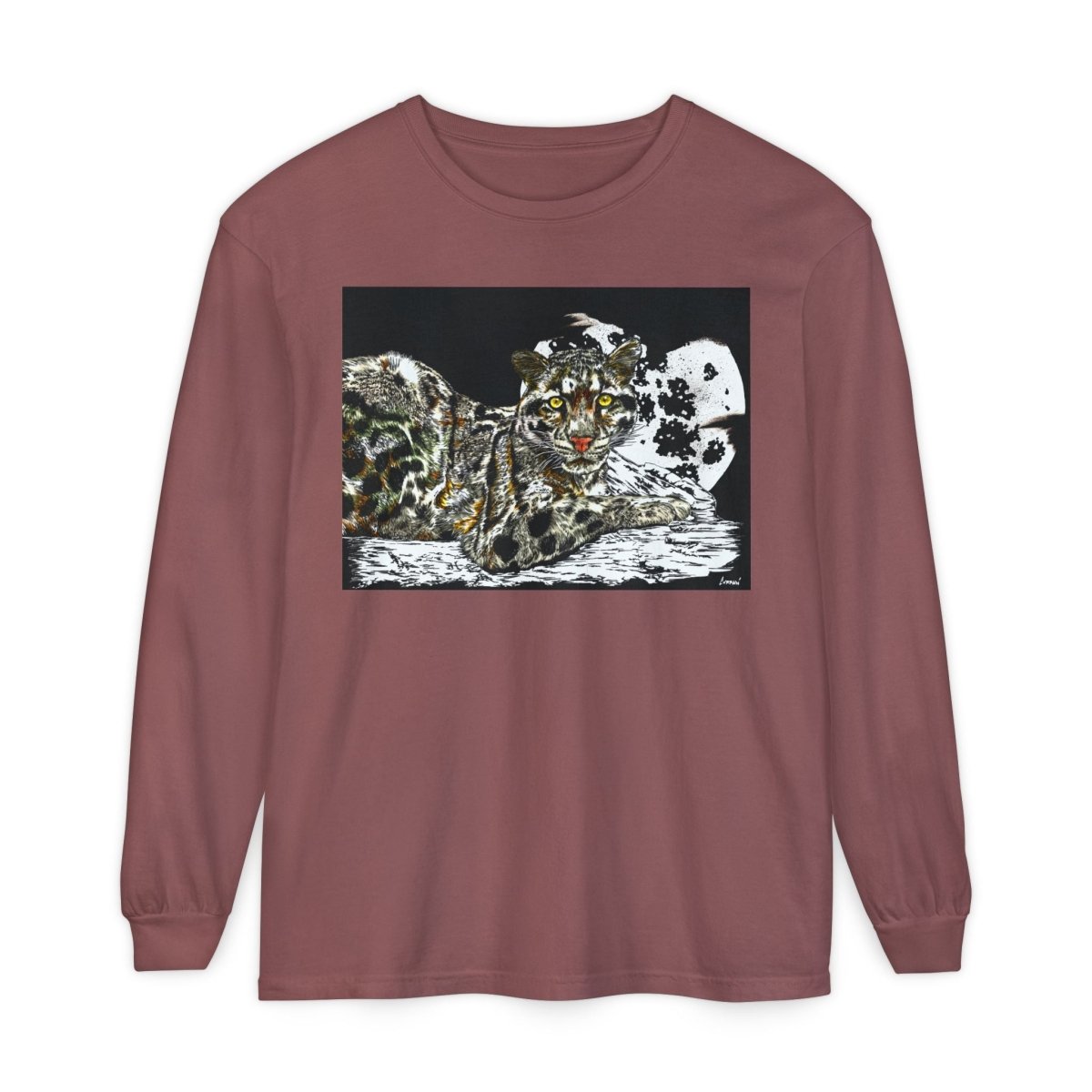 Wild Cat Art Long Sleeve T-Shirt - Unisex, Garment - Dyed, Nature Lover's Gift - Curran Artworks