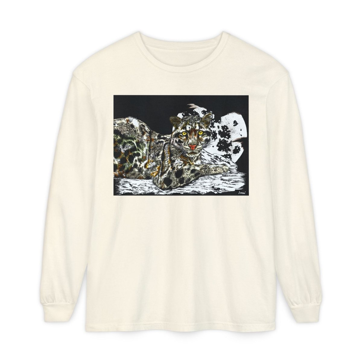 Wild Cat Art Long Sleeve T-Shirt - Unisex, Garment - Dyed, Nature Lover's Gift - Curran Artworks
