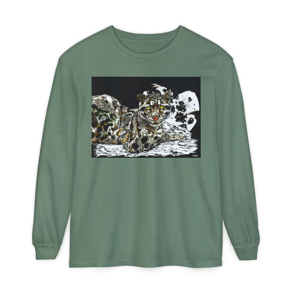 Wild Cat Art Long Sleeve T-Shirt - Unisex, Garment - Dyed, Nature Lover's Gift - Curran Artworks