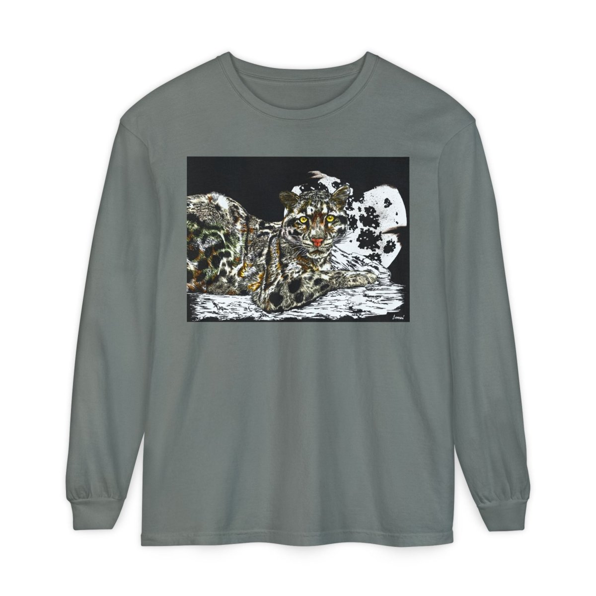 Wild Cat Art Long Sleeve T-Shirt - Unisex, Garment - Dyed, Nature Lover's Gift - Curran Artworks