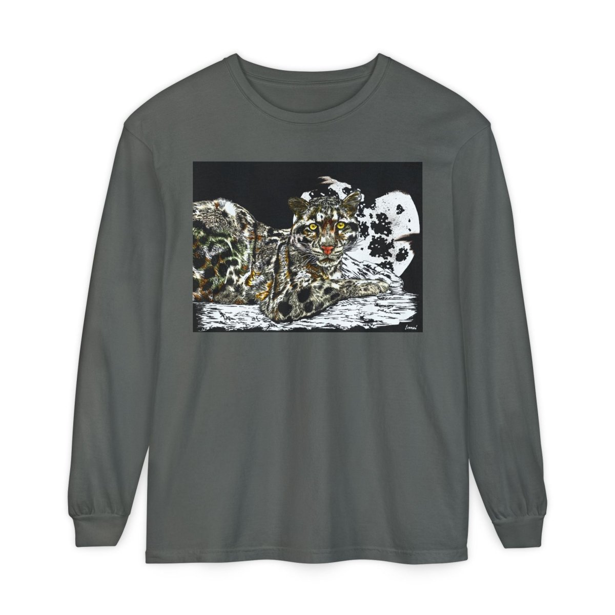 Wild Cat Art Long Sleeve T-Shirt - Unisex, Garment - Dyed, Nature Lover's Gift - Curran Artworks