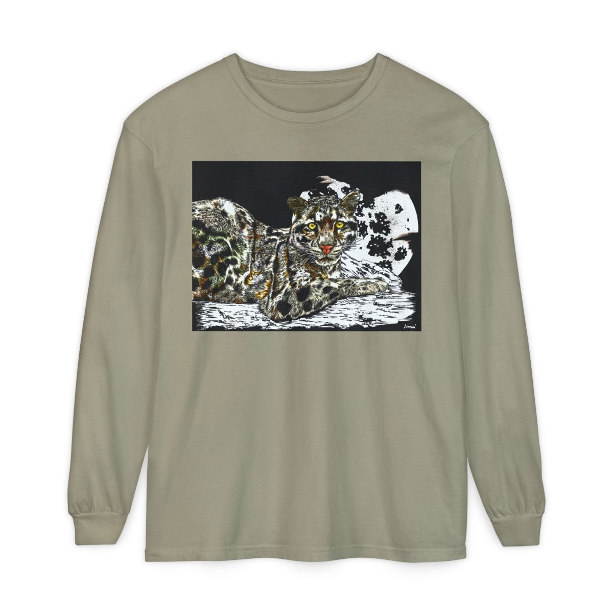 Wild Cat Art Long Sleeve T-Shirt - Unisex, Garment - Dyed, Nature Lover's Gift - Curran Artworks