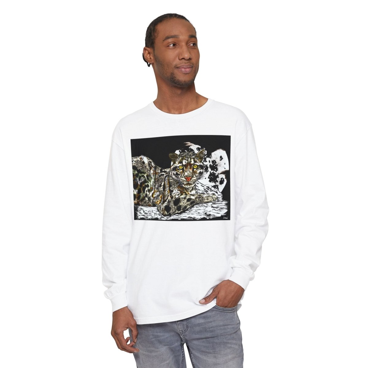 Wild Cat Art Long Sleeve T-Shirt - Unisex, Garment - Dyed, Nature Lover's Gift - Curran Artworks