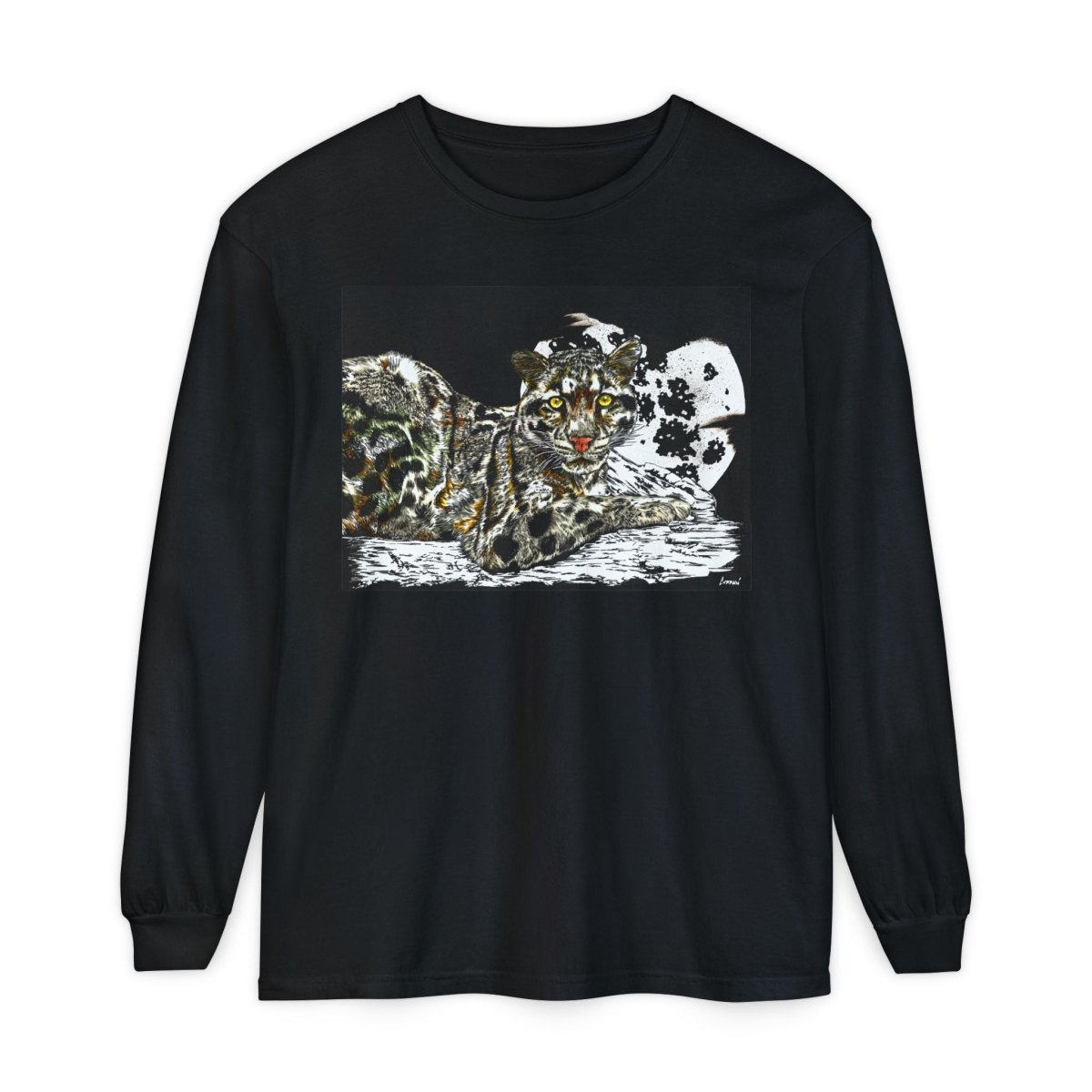 Wild Cat Art Long Sleeve T-Shirt - Unisex, Garment - Dyed, Nature Lover's Gift - Curran Artworks