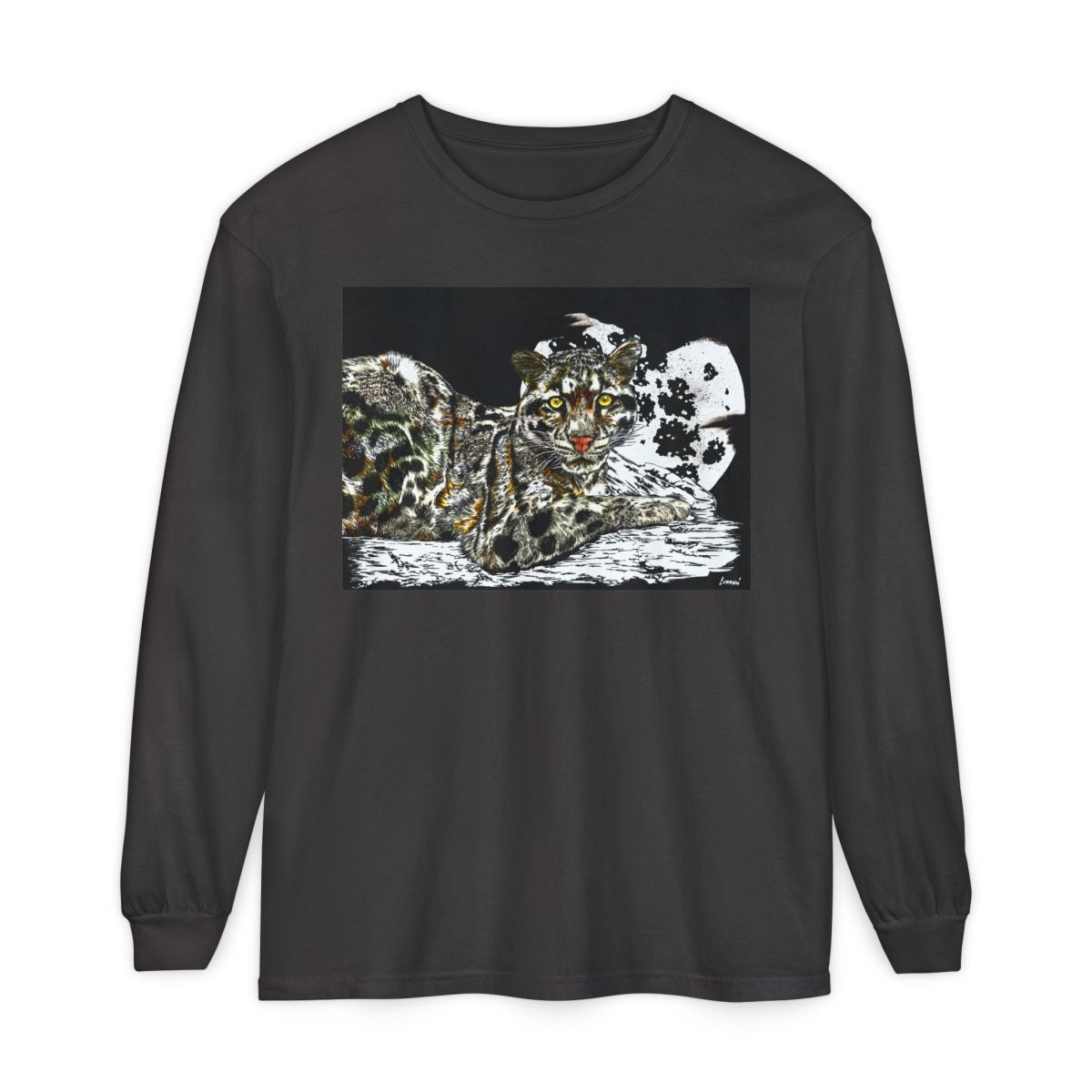 Wild Cat Art Long Sleeve T-Shirt - Unisex, Garment - Dyed, Nature Lover's Gift - Curran Artworks