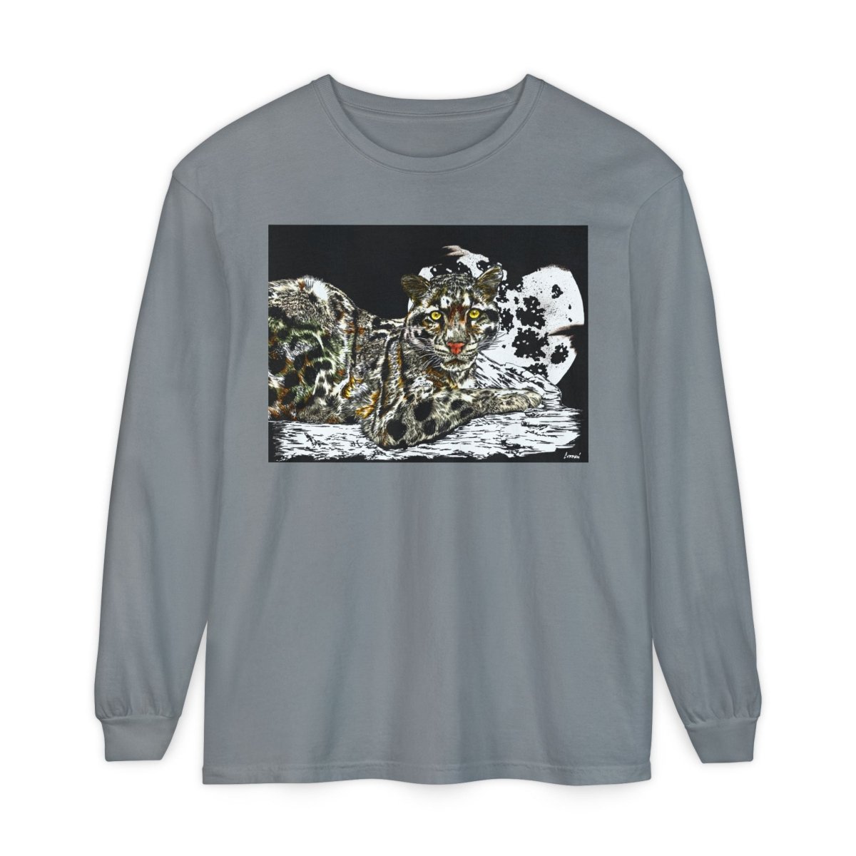 Wild Cat Art Long Sleeve T-Shirt - Unisex, Garment - Dyed, Nature Lover's Gift - Curran Artworks