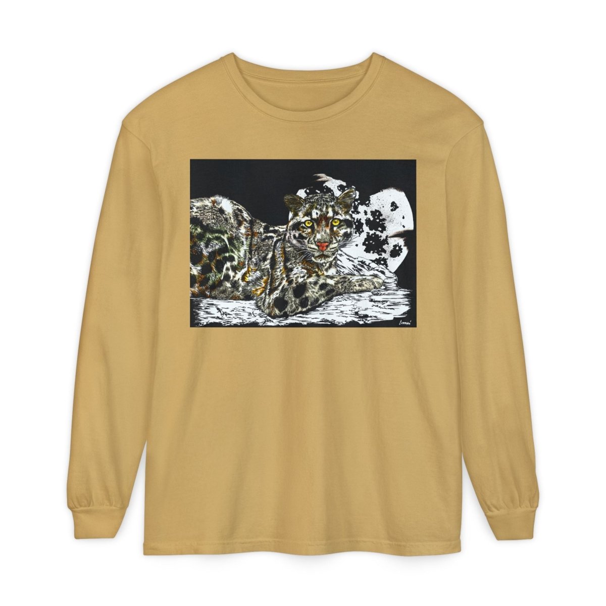 Wild Cat Art Long Sleeve T-Shirt - Unisex, Garment - Dyed, Nature Lover's Gift - Curran Artworks