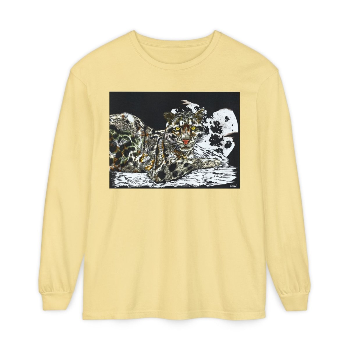 Wild Cat Art Long Sleeve T-Shirt - Unisex, Garment - Dyed, Nature Lover's Gift - Curran Artworks