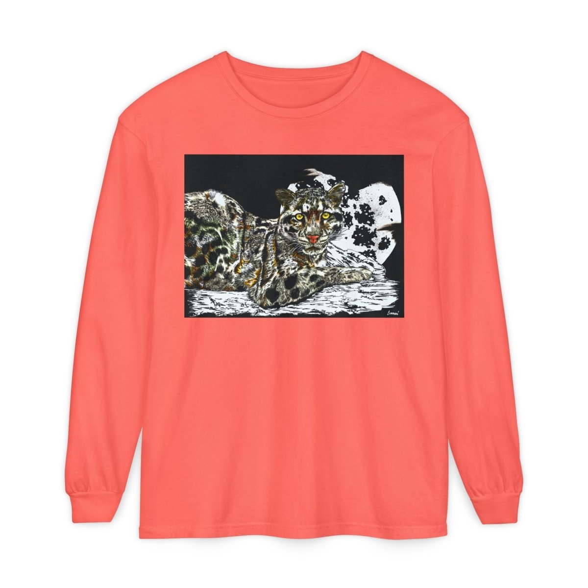 Wild Cat Art Long Sleeve T-Shirt - Unisex, Garment - Dyed, Nature Lover's Gift - Curran Artworks