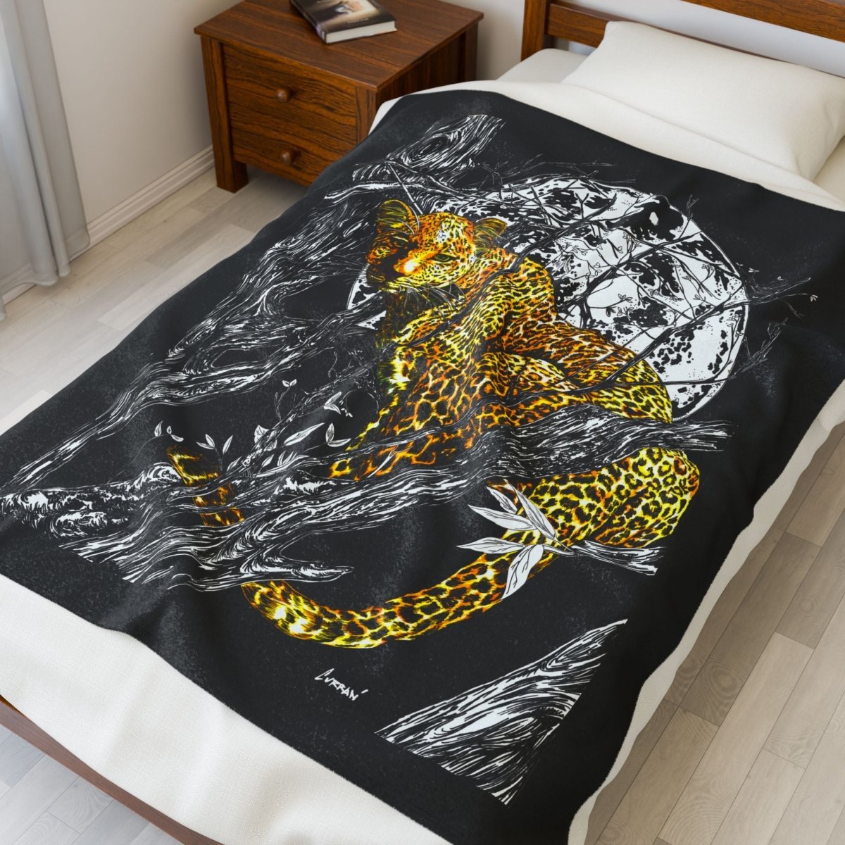 Wild Jungle Leopard Velveteen Plush Blanket - Cozy Home Decor for Nature Lovers - Curran Artworks