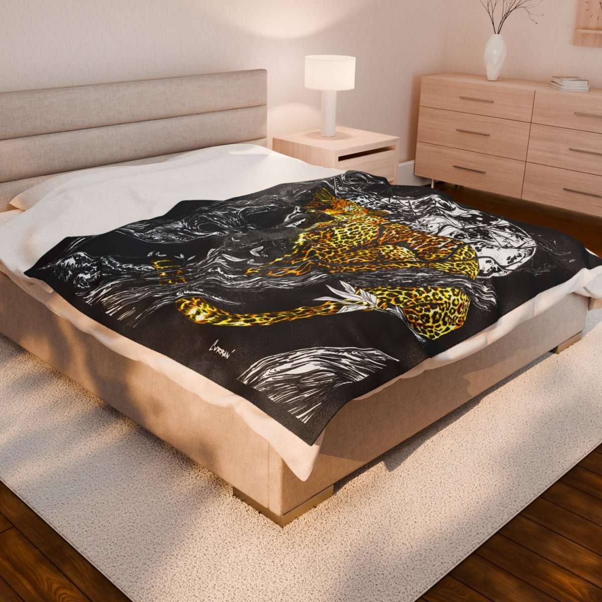 Wild Jungle Leopard Velveteen Plush Blanket - Cozy Home Decor for Nature Lovers - Curran Artworks