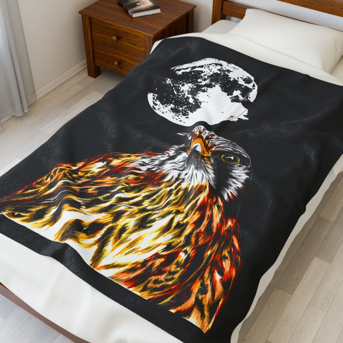 Wildlife Moonlit Velveteen Plush Blanket - Cozy Bird Design - Curran Artworks