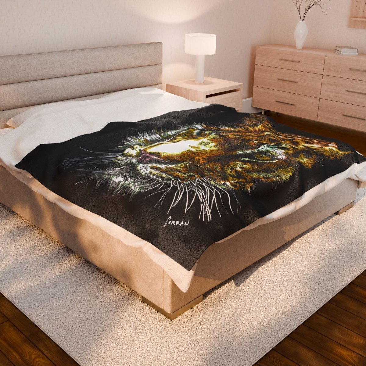 Wildlife Tiger Velveteen Plush Blanket – Cozy Art for Animal Lovers - Curran Artworks
