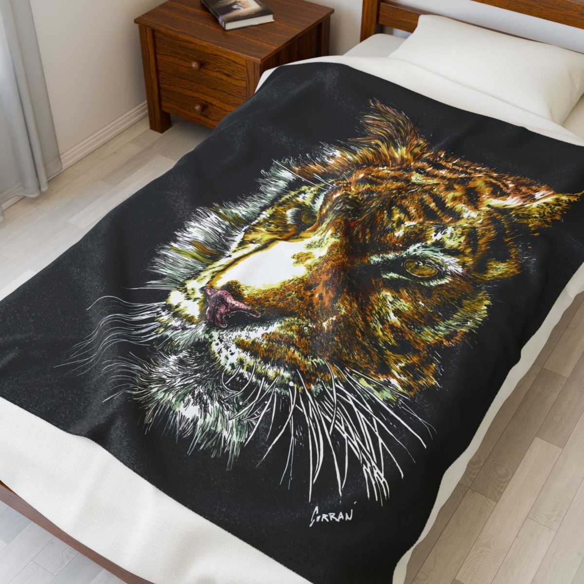 Wildlife Tiger Velveteen Plush Blanket – Cozy Art for Animal Lovers - Curran Artworks