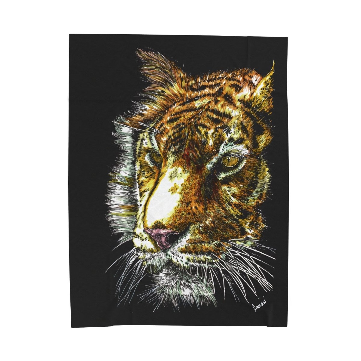 Wildlife Tiger Velveteen Plush Blanket – Cozy Art for Animal Lovers - Curran Artworks