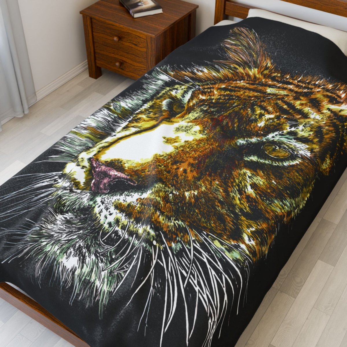 Wildlife Tiger Velveteen Plush Blanket – Cozy Art for Animal Lovers - Curran Artworks
