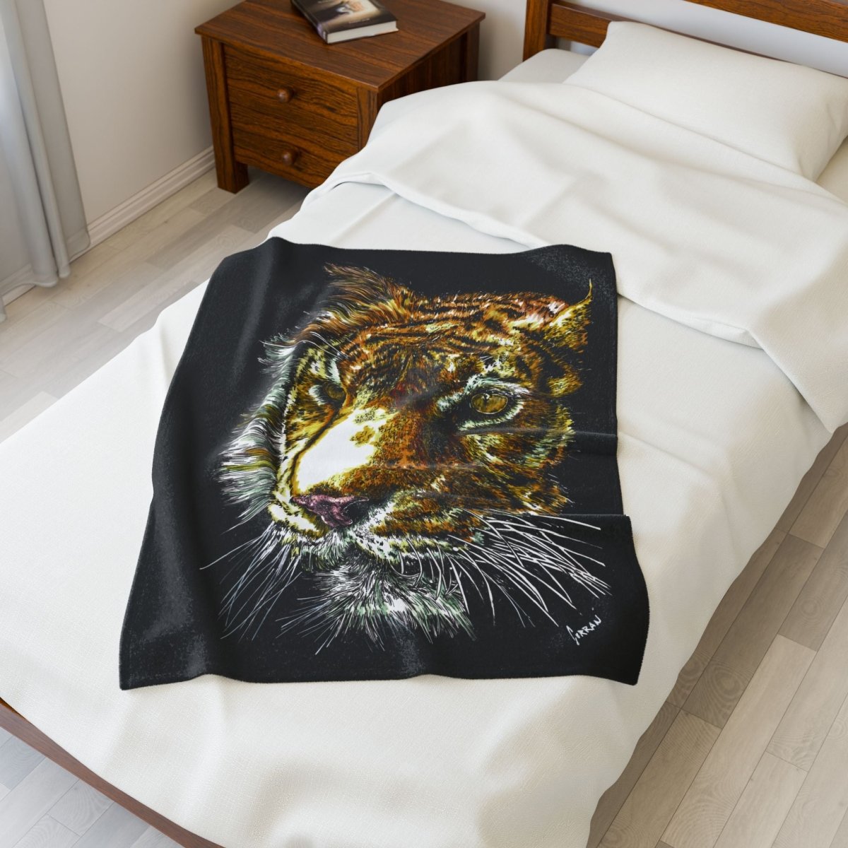 Wildlife Tiger Velveteen Plush Blanket – Cozy Art for Animal Lovers - Curran Artworks