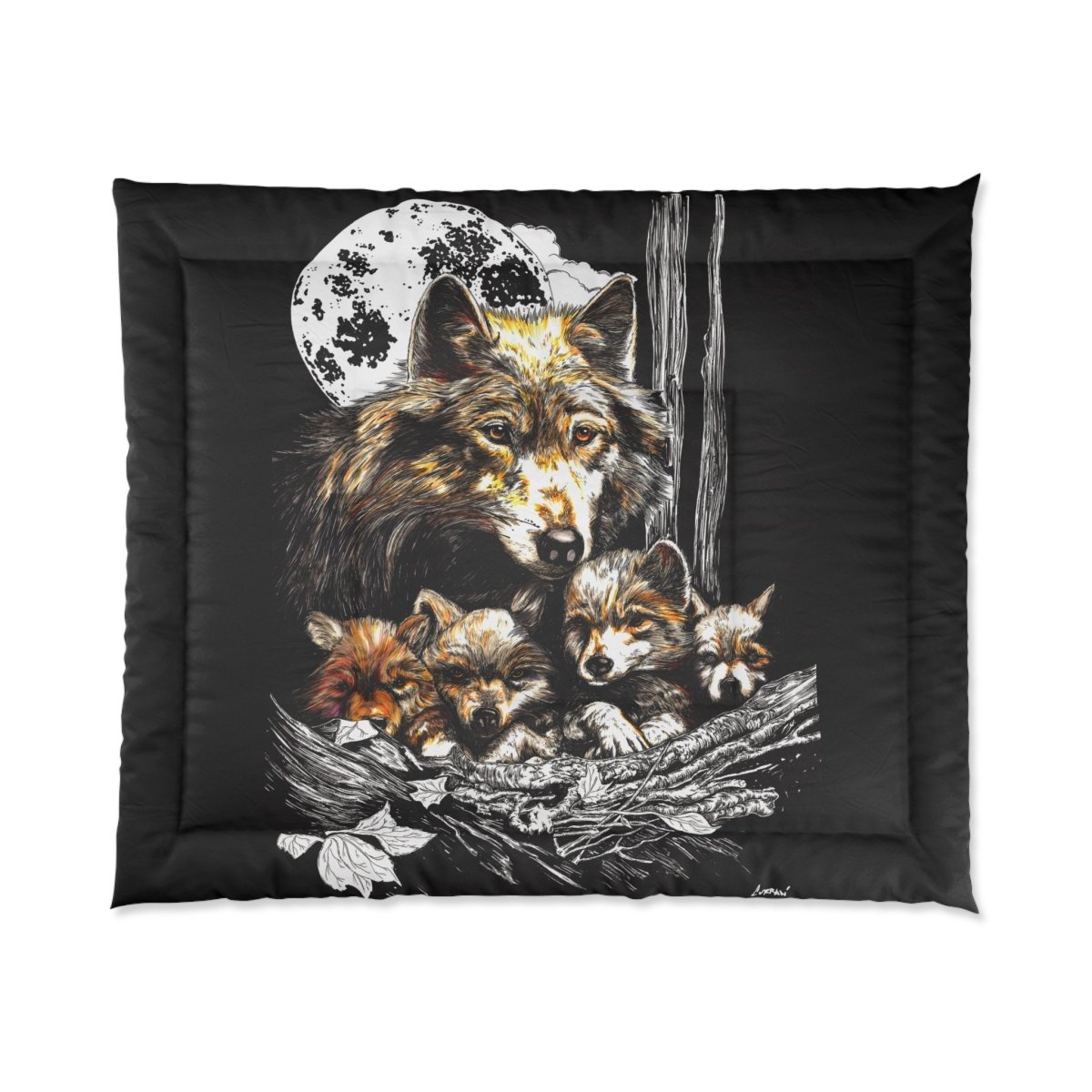 Wolf Family Comforter - Cozy Bedding for Nature Lovers - Curran Artworks