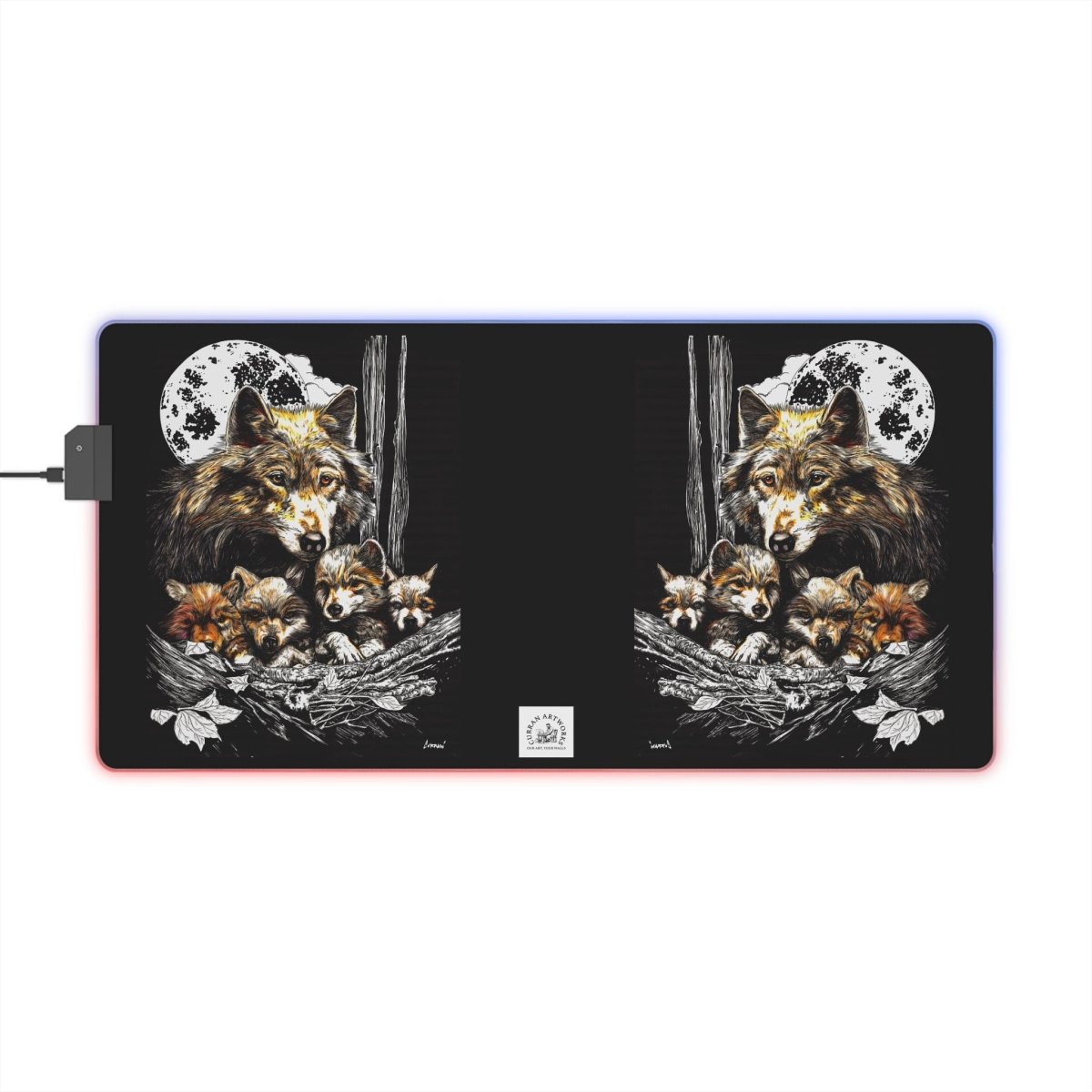 Wolf Family LED Gaming Mouse Pad - Illuminated Desk Accessory for Gamers - Curran Artworks