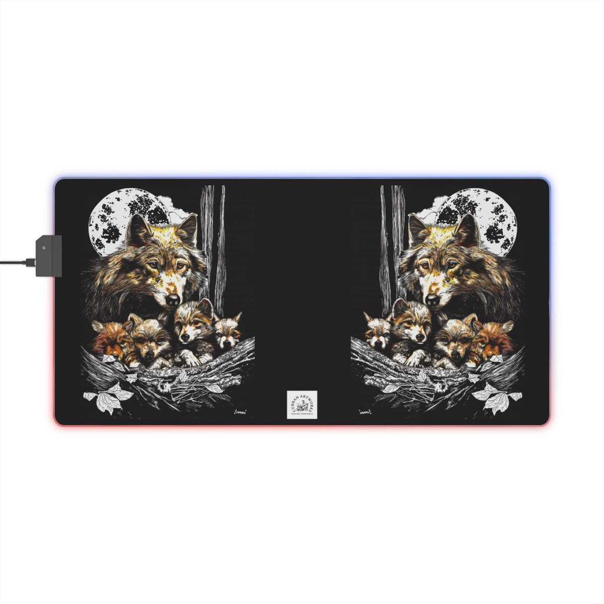 Wolf Family LED Gaming Mouse Pad - Illuminated Desk Accessory for Gamers - Curran Artworks