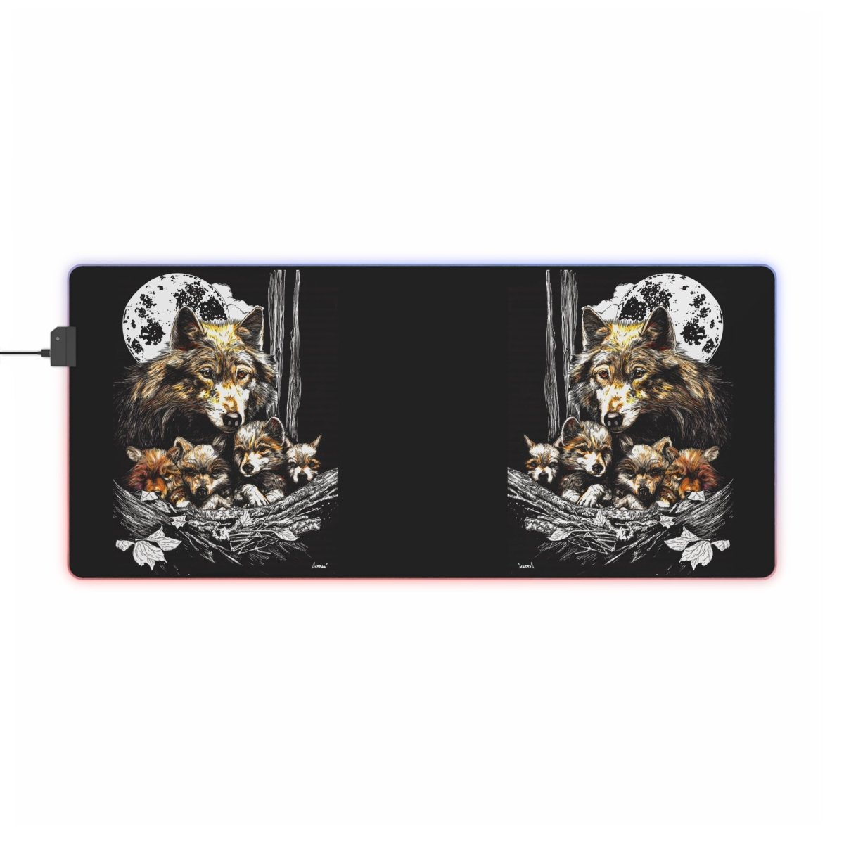 Wolf Family LED Gaming Mouse Pad - Illuminated Desk Accessory for Gamers - Curran Artworks