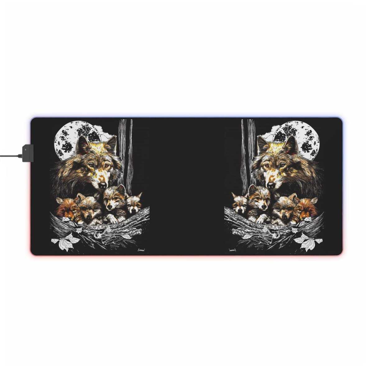 Wolf Family LED Gaming Mouse Pad - Illuminated Desk Accessory for Gamers - Curran Artworks