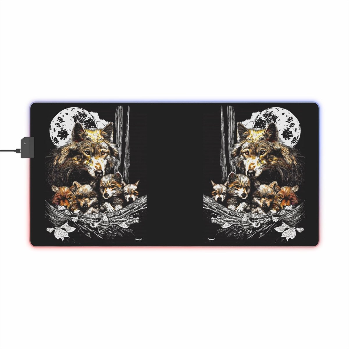 Wolf Family LED Gaming Mouse Pad - Illuminated Desk Accessory for Gamers - Curran Artworks