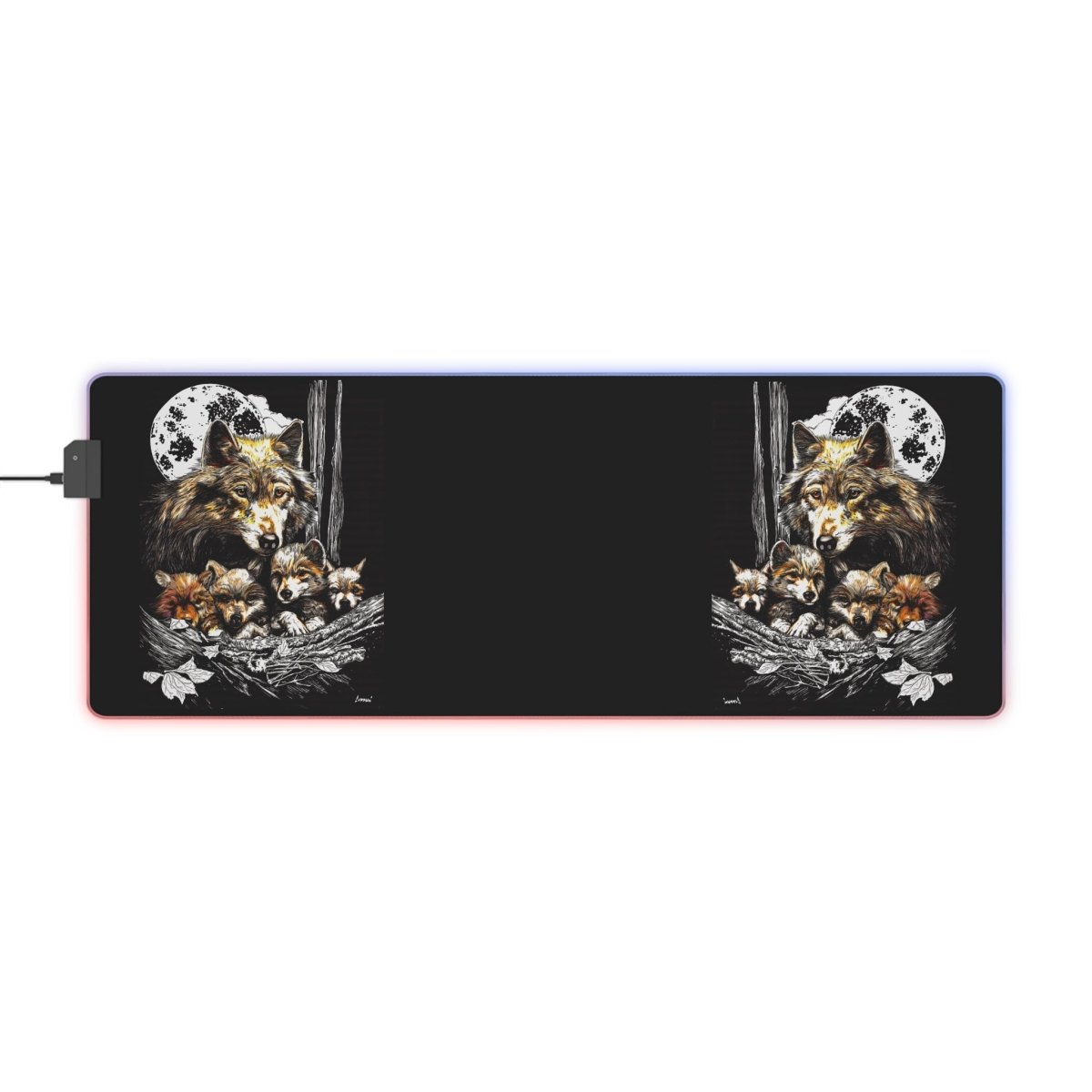 Wolf Family LED Gaming Mouse Pad - Illuminated Desk Accessory for Gamers - Curran Artworks