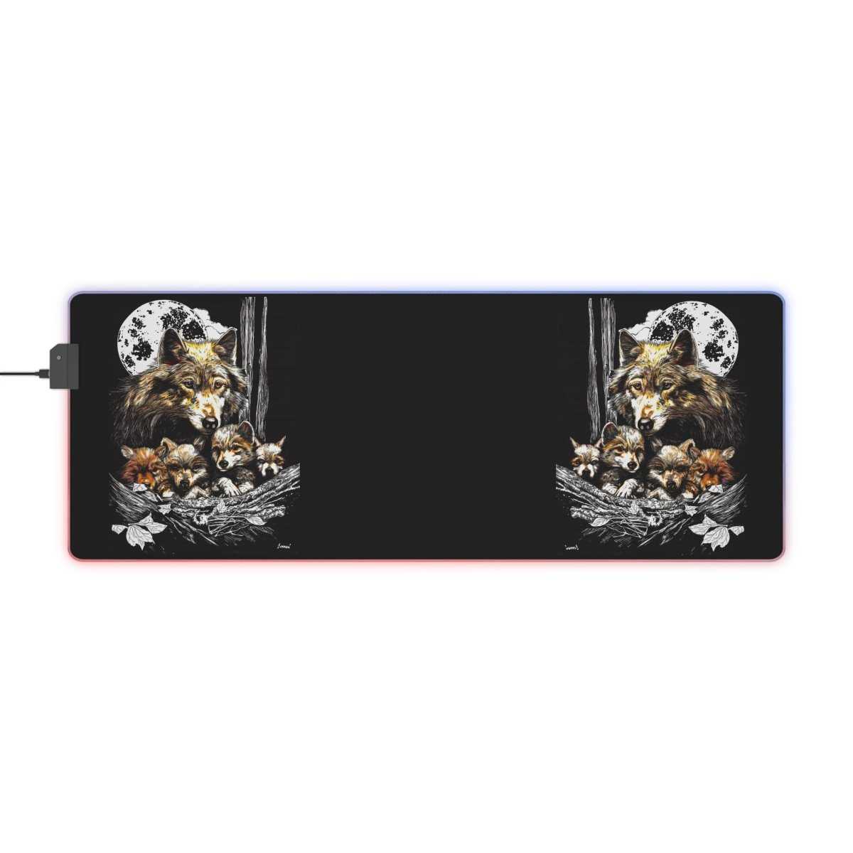Wolf Family LED Gaming Mouse Pad - Illuminated Desk Accessory for Gamers - Curran Artworks
