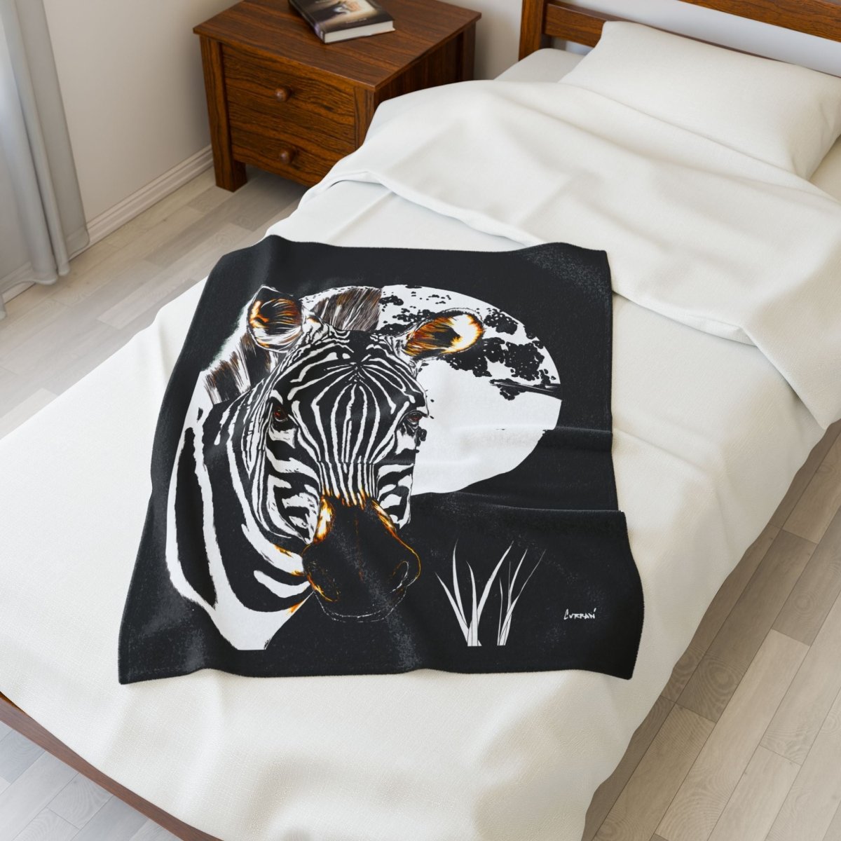 Zebra Print Velveteen Plush Blanket - Cozy Animal - Inspired Home Decor - Curran Artworks