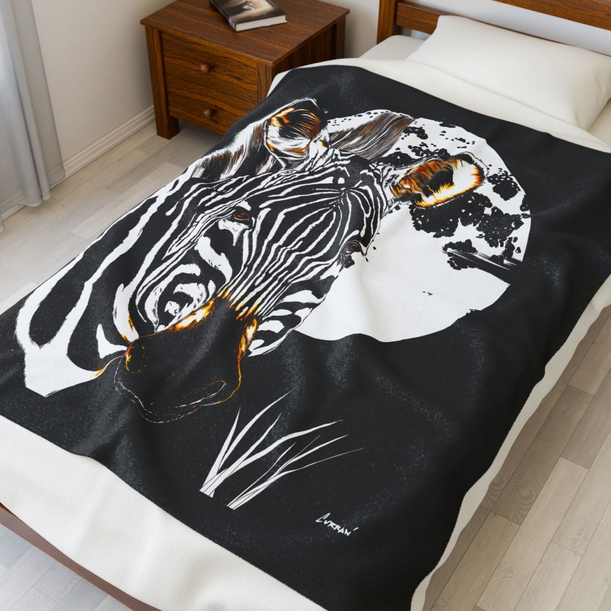 Zebra Print Velveteen Plush Blanket - Cozy Animal - Inspired Home Decor - Curran Artworks