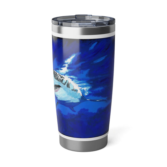Shark Art 20oz Tumbler, Hand Painted Travel Mug, Original Wall Art, Gift for Shark Lovers, Unique Nautical Cup, Coastal Decor, Beach