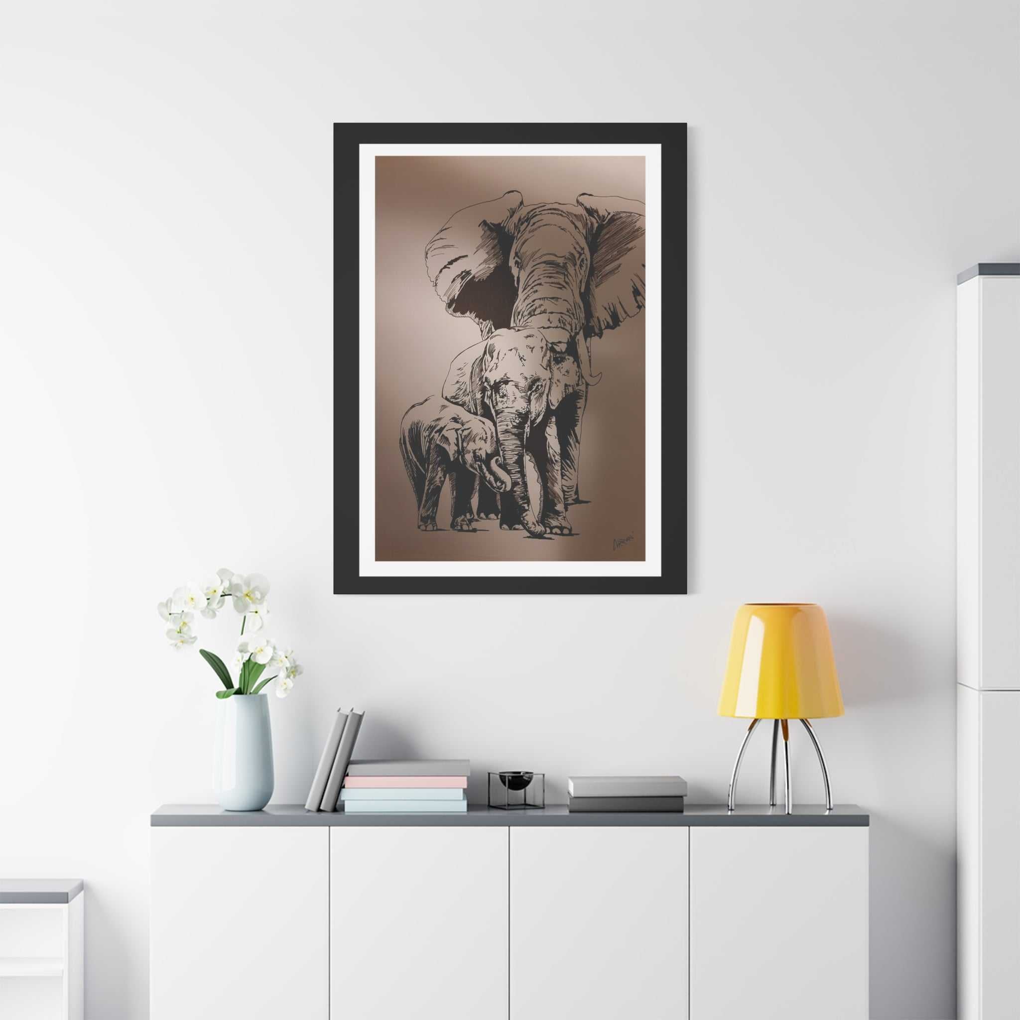 Elephant Family Wall Art, Elephant Print, Wildlife Art, Hand-Drawn Elephant, Safari Wall Decor, Animal Lover Gift, Nature Art. Printed on Matte Canvas,