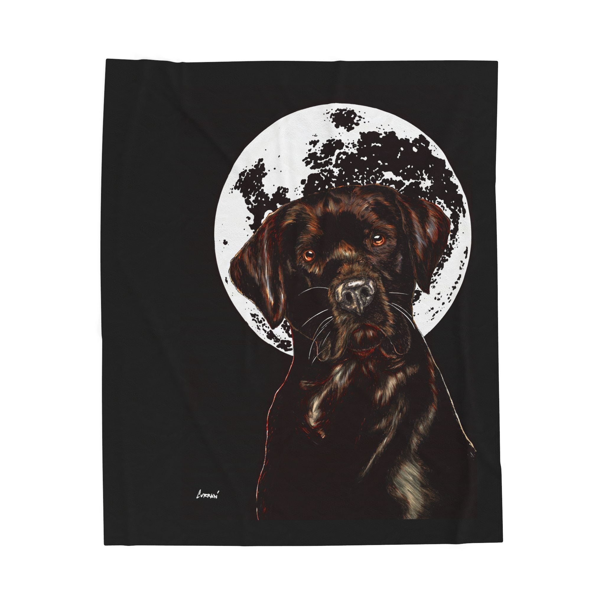 Chocolate Lab Dog Moon Velveteen Plush Blanket