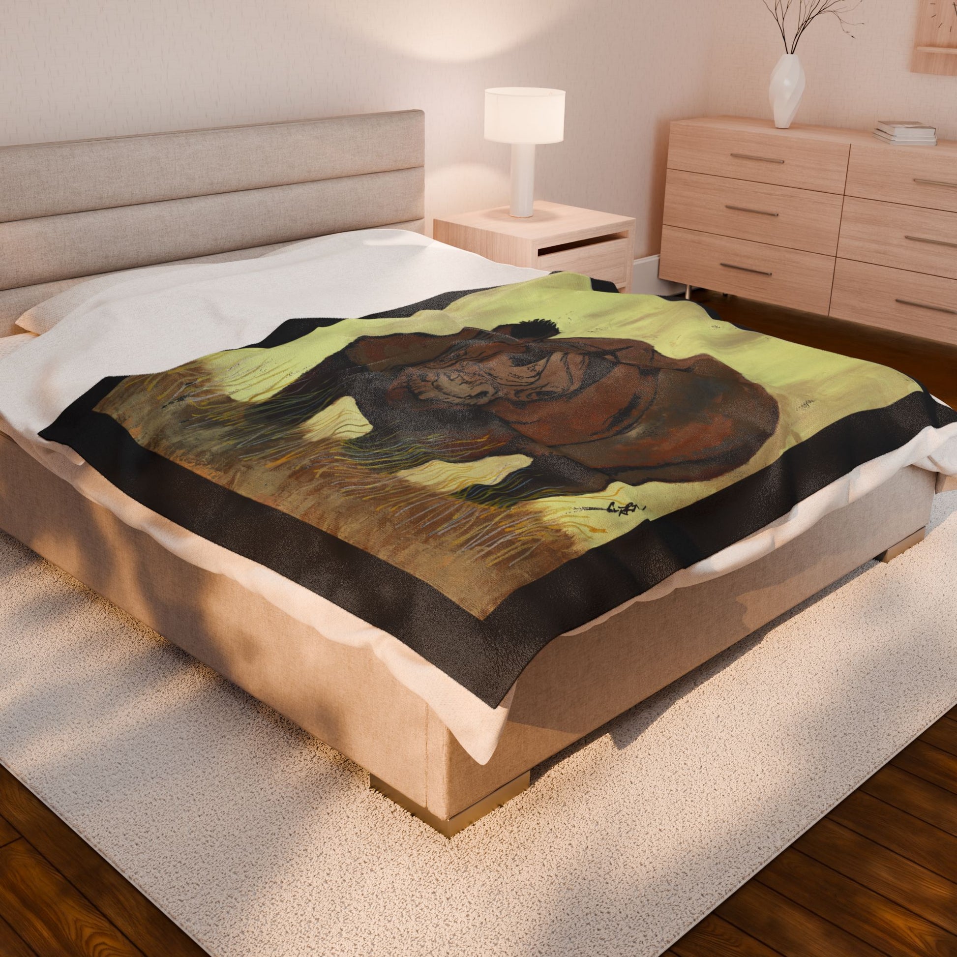 Wildlife Inspired Velveteen Plush Blanket featuring Rhino