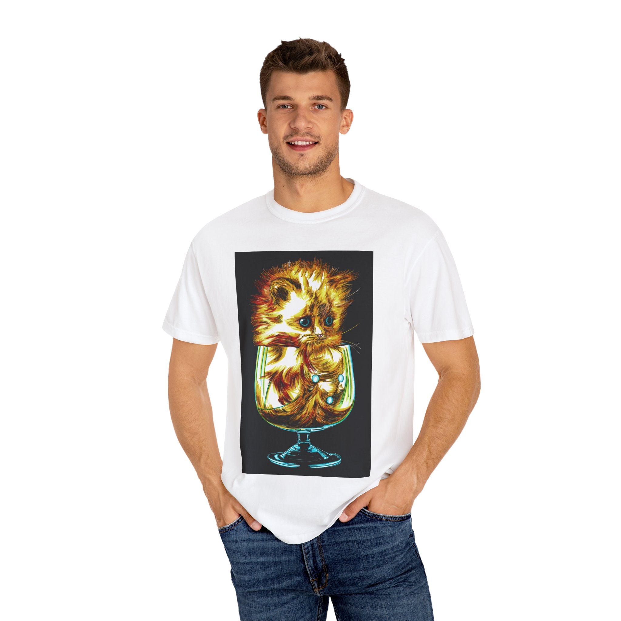 Kitten in a Glass Unisex T-shirt - Hand Drawn Art