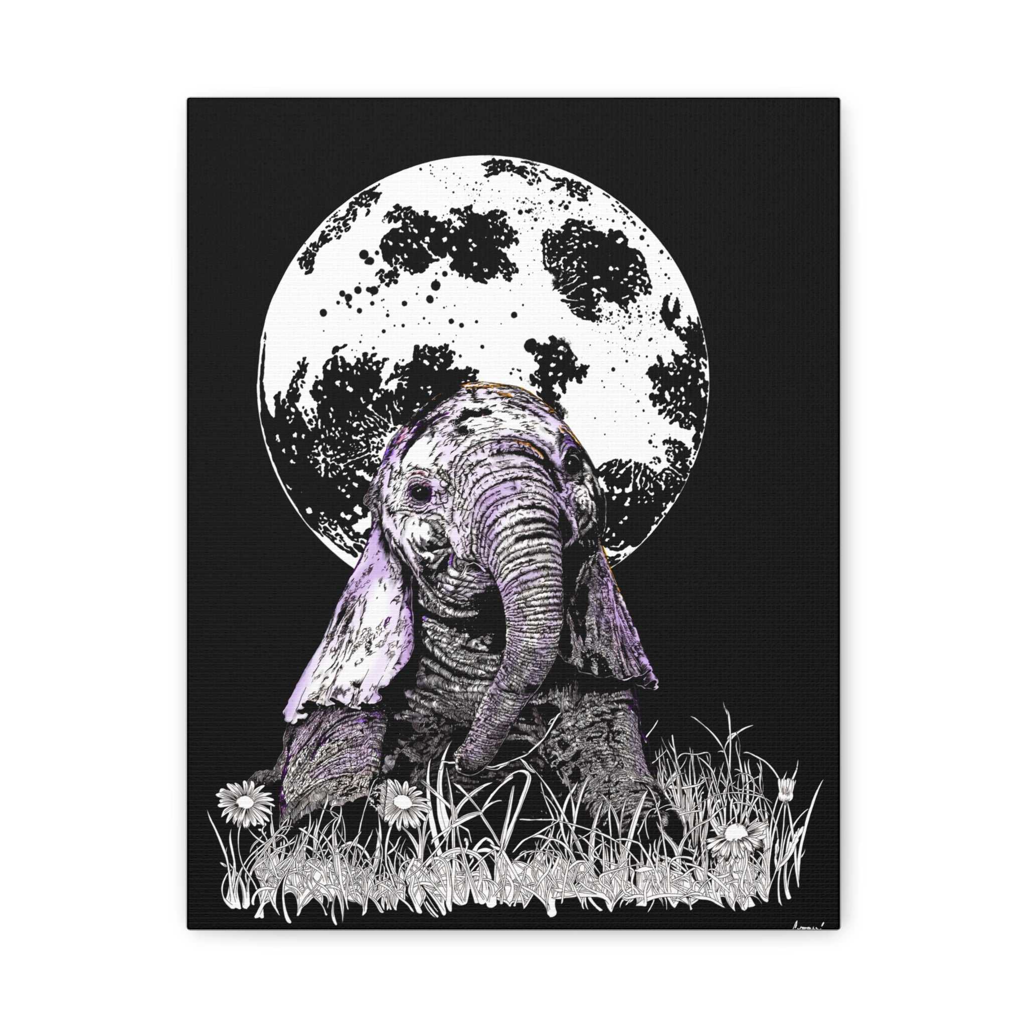 Baby Elephant Canvas Art, Print of Original hand drawn art