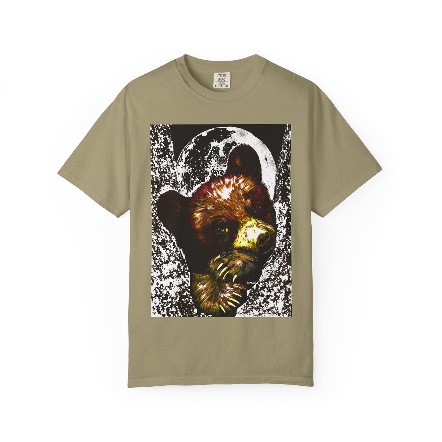 Moonlit Brown Bear Cub Unisex Garment-Dyed T-Shirt | Nature-Inspired Apparel