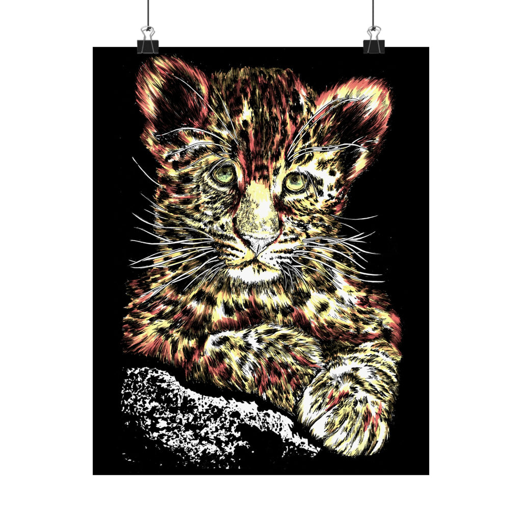 Leopard Cub Satin Poster, Vibrant Art for Animal Lovers
