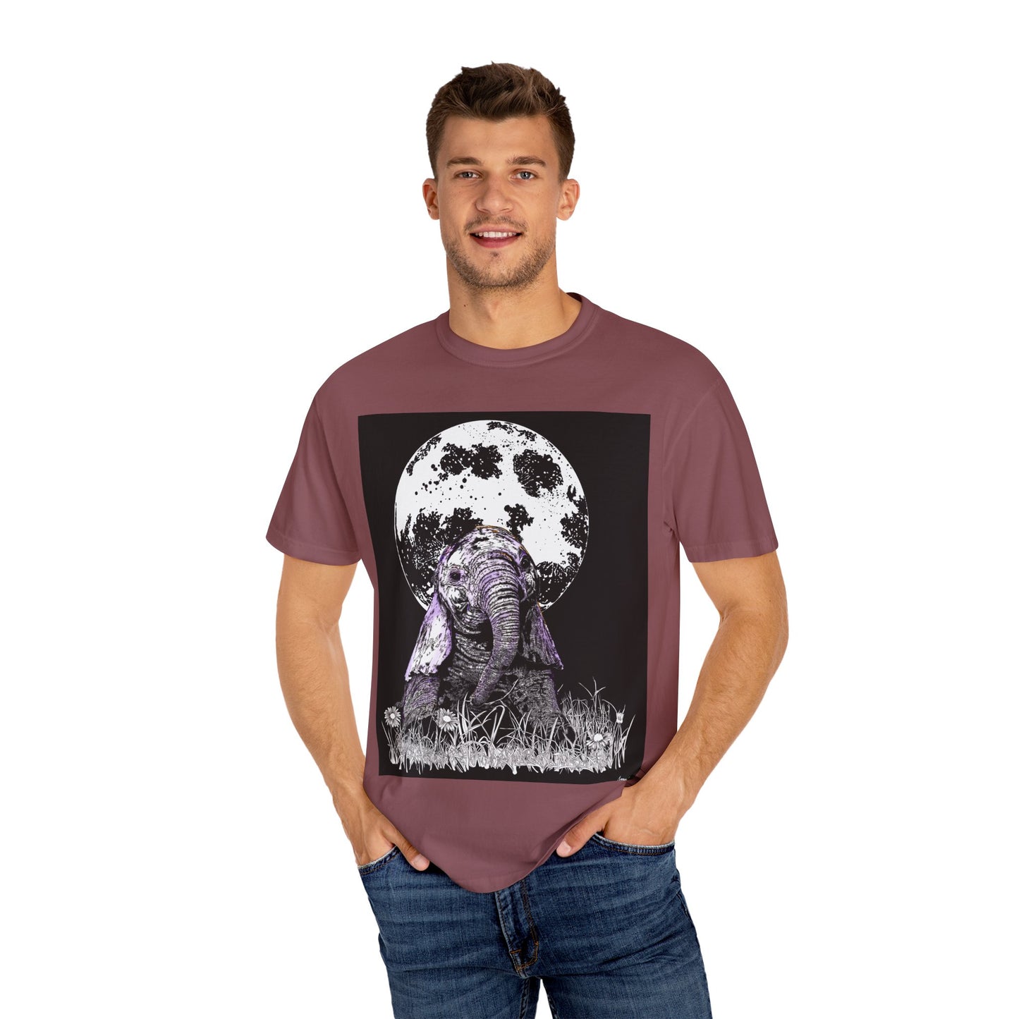 Moonlit Baby Elephant Unisex T-shirt | Eco-Friendly Garment-Dyed Tee