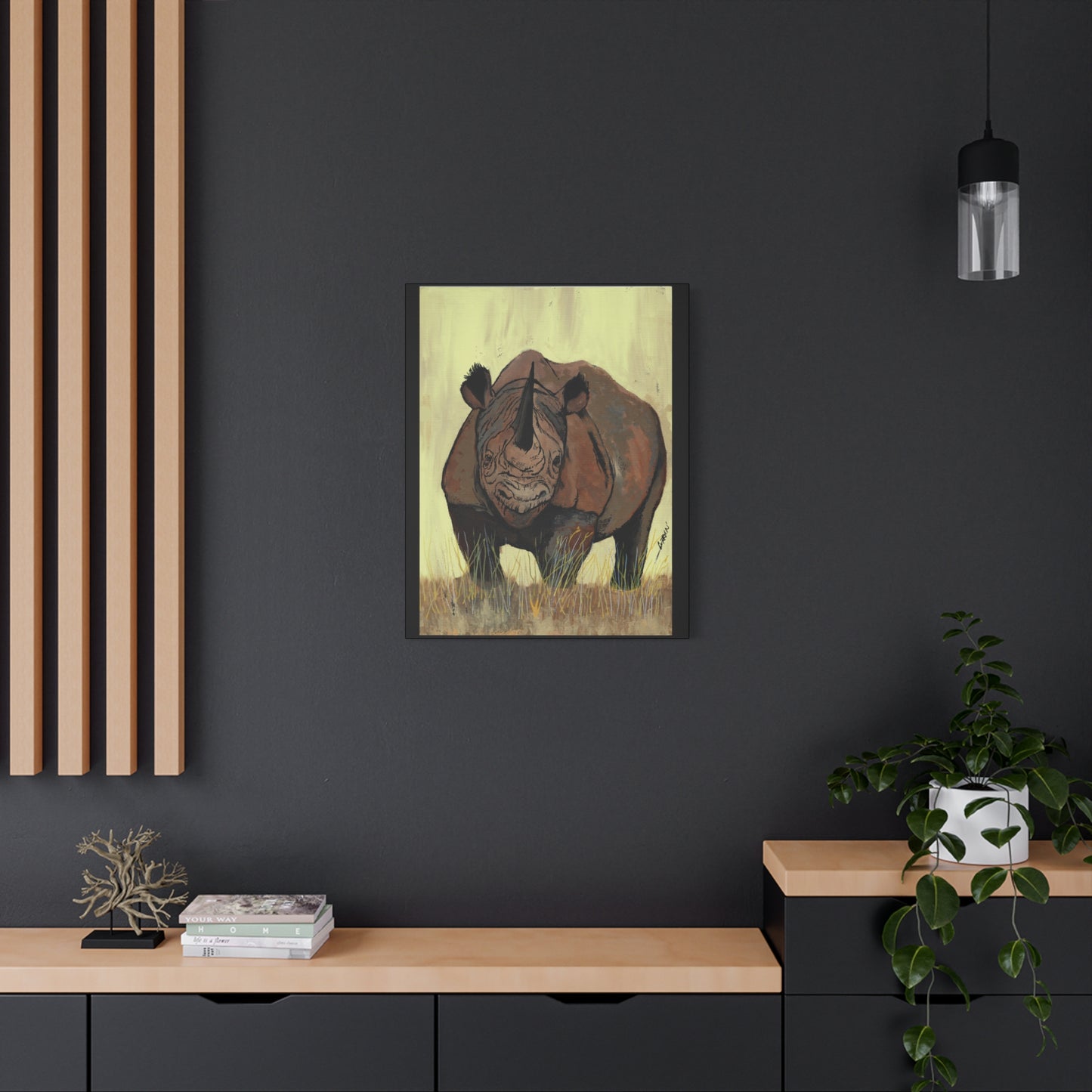 Rhino Wall Art Print of the Original, hand drawn wall art of a Rhino