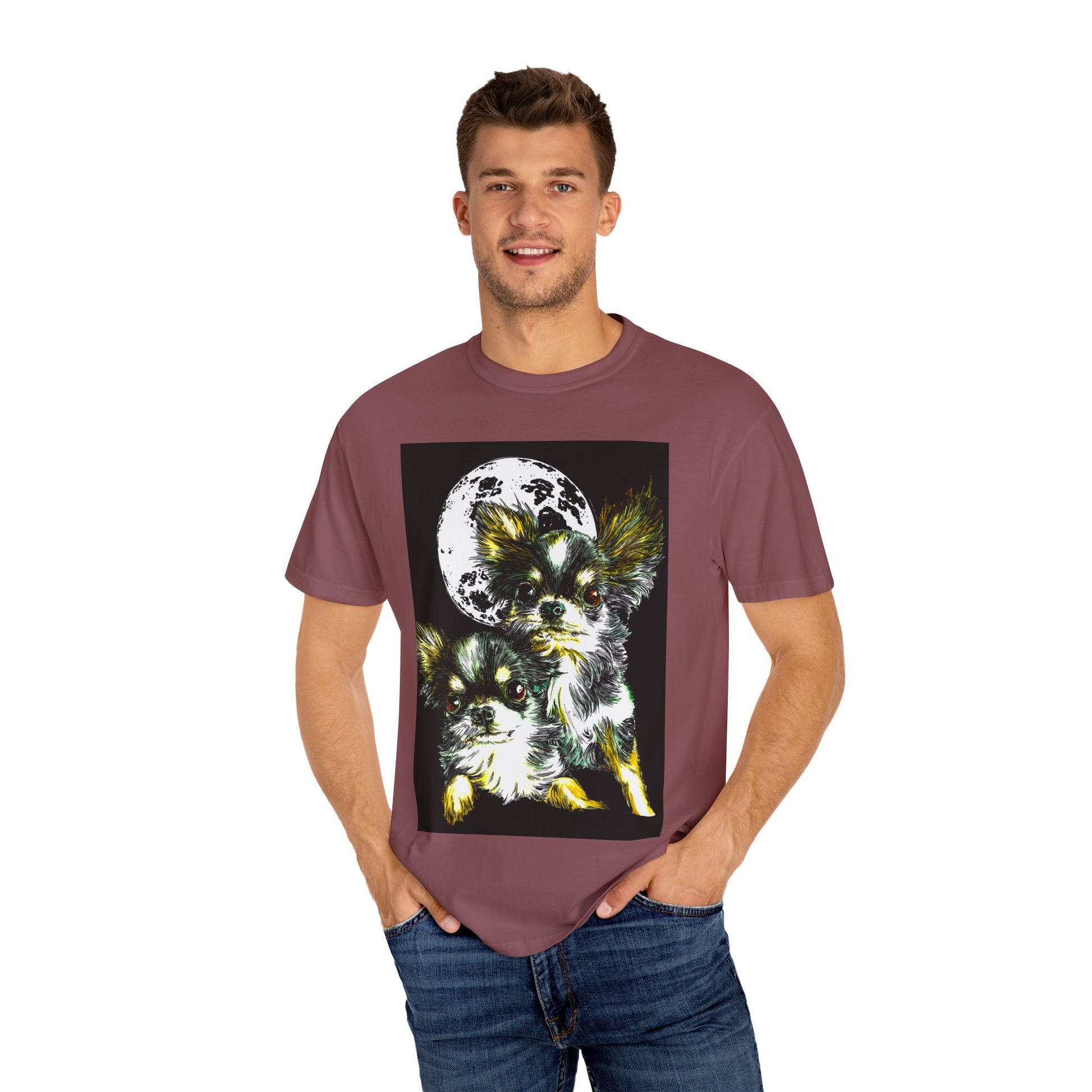 Cute Chihuahua Moon Night Unisex Garment-Dyed T-Shirt